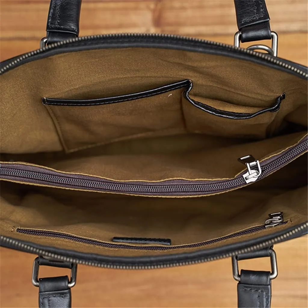 Leather Vintage Man Handbag Briefcase Men Shoulder Bags Coffe Business 14 Inch Laptop Bag