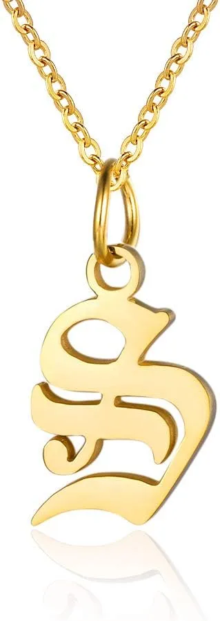Letter Necklaces for Women Personalized Necklaces 18K Gold Plated Initial Pendant Old English Name Necklaces A-Z Bridesmaid Gift for Girls