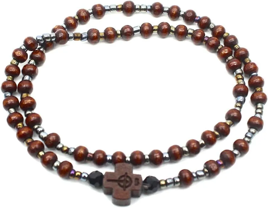 LEVINE HandstringWooden bracelets,2pcs Men Wooden Beads Cross Bracelets Meditation Prayer Chain Catholic Christian