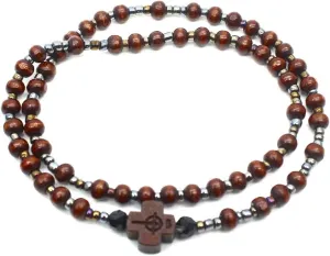 LEVINE HandstringWooden bracelets,2pcs Men Wooden Beads Cross Bracelets Meditation Prayer Chain Catholic Christian