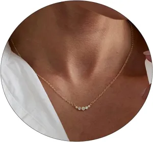 LEXODY CZ Diamond Necklaces for Women Dainty Gold Necklace Layered CZ Necklace 14k Gold Plated Simple Gold Diamond Choker Necklaces for Women Trendy Jewelry