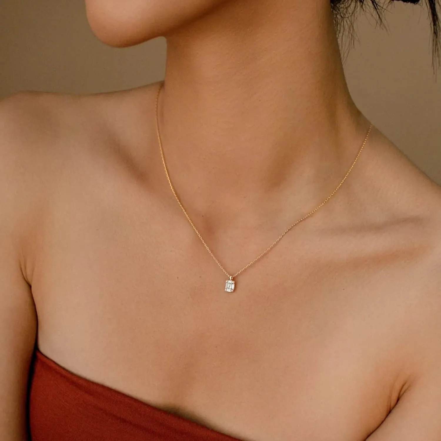 LEXODY Diamond Necklaces for Women, Dainty 14k Gold Plated Leaf Pendant Necklace Layered CZ Necklace Simple Choker Necklaces for Women Trendy Jewelry Gifts