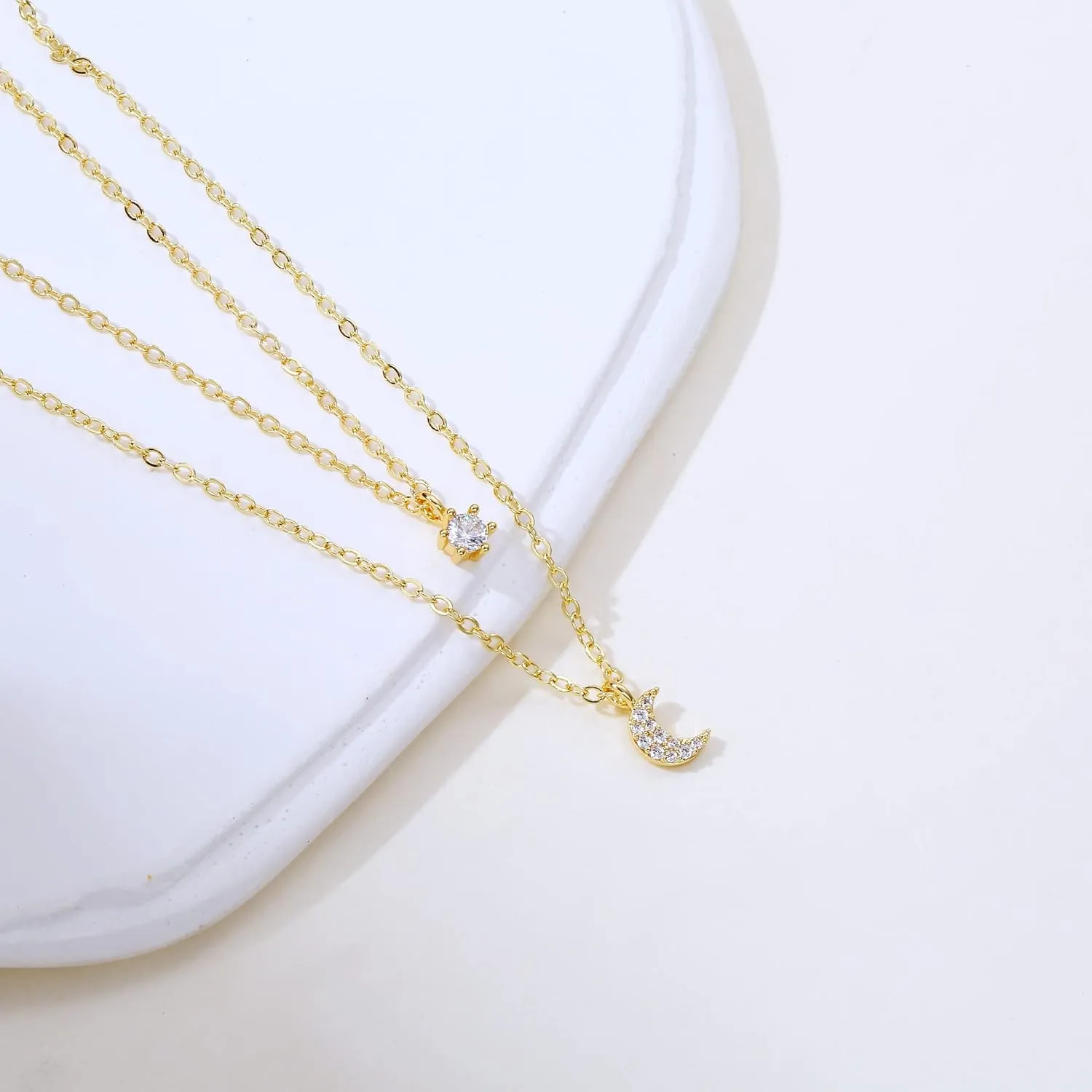 LEXODY Diamond Necklaces for Women, Dainty 14k Gold Plated Leaf Pendant Necklace Layered CZ Necklace Simple Choker Necklaces for Women Trendy Jewelry Gifts