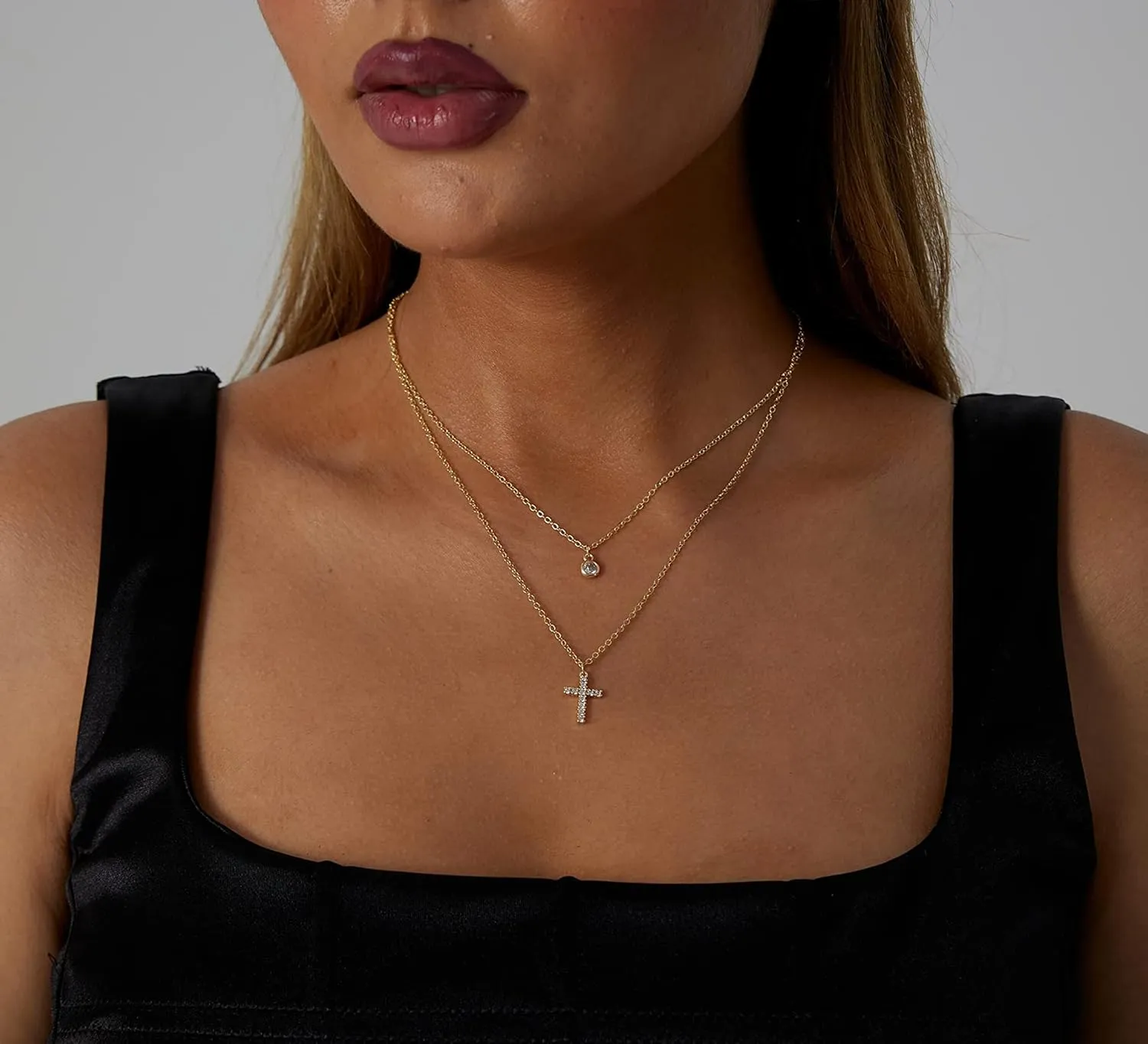 LEXODY Diamond Necklaces for Women, Dainty 14k Gold Plated Leaf Pendant Necklace Layered CZ Necklace Simple Choker Necklaces for Women Trendy Jewelry Gifts