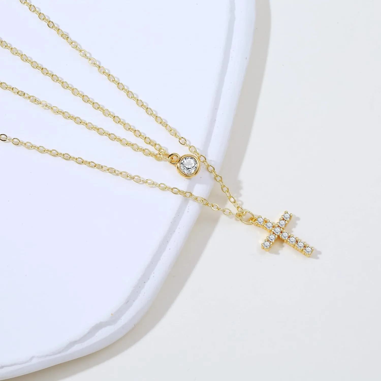 LEXODY Diamond Necklaces for Women, Dainty 14k Gold Plated Leaf Pendant Necklace Layered CZ Necklace Simple Choker Necklaces for Women Trendy Jewelry Gifts