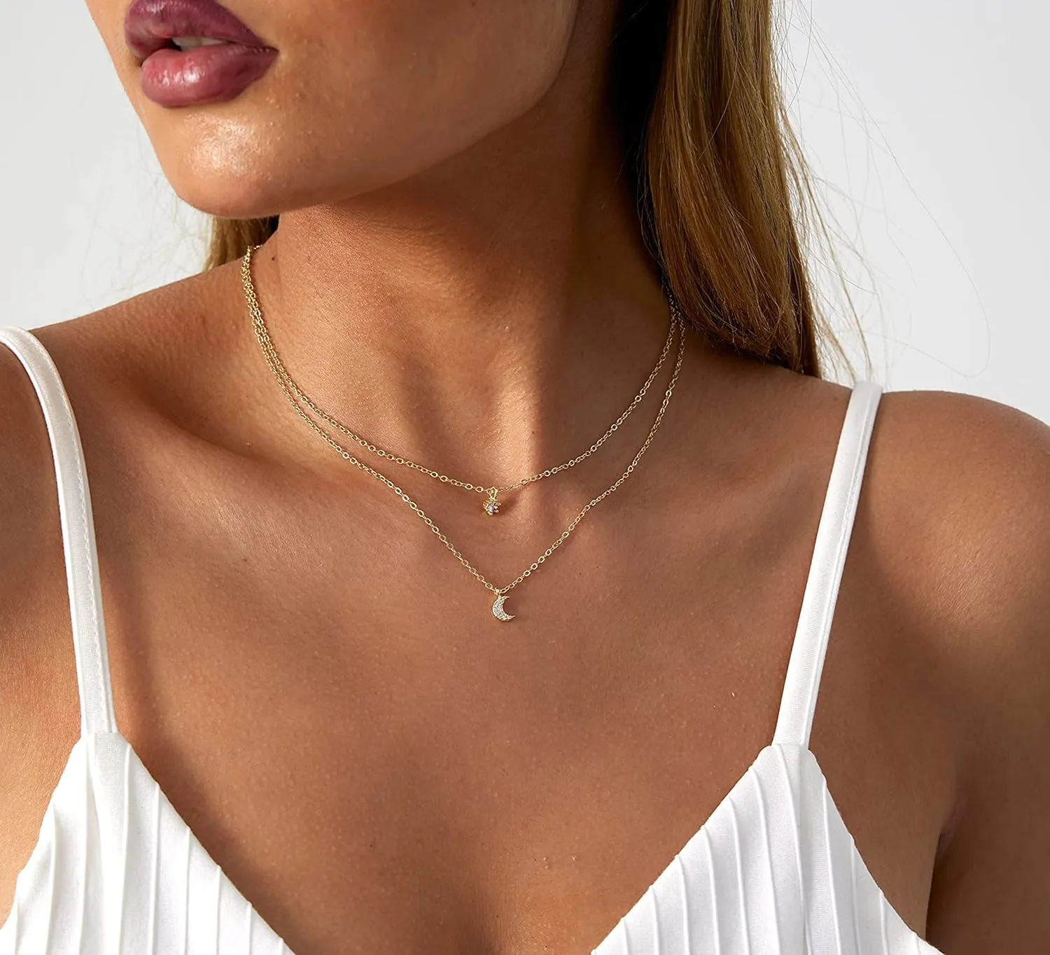 LEXODY Diamond Necklaces for Women, Dainty 14k Gold Plated Leaf Pendant Necklace Layered CZ Necklace Simple Choker Necklaces for Women Trendy Jewelry Gifts