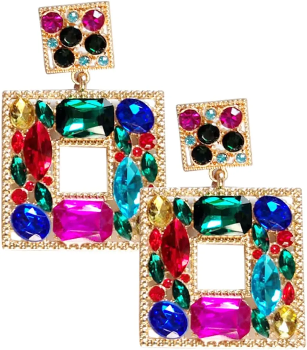 LIFKOME 1Pair Colorful Rhinestone Statement Dangle Earrings for Women Design Lightweight Comfortable Jewelry for Parties and Special Occasions