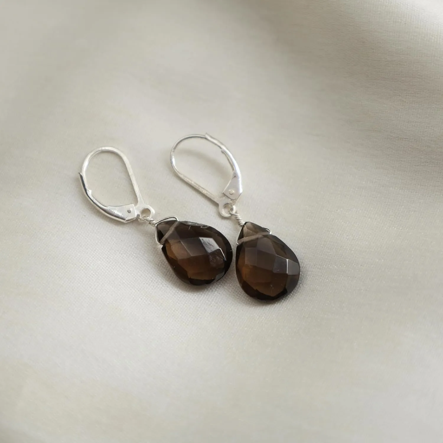 Lightweight Teardrop Crystal Earrings Smoky Quartz Handmade Jewelry 925 Sterling Silver Elegant Handmade Dangling Earrings For Women
