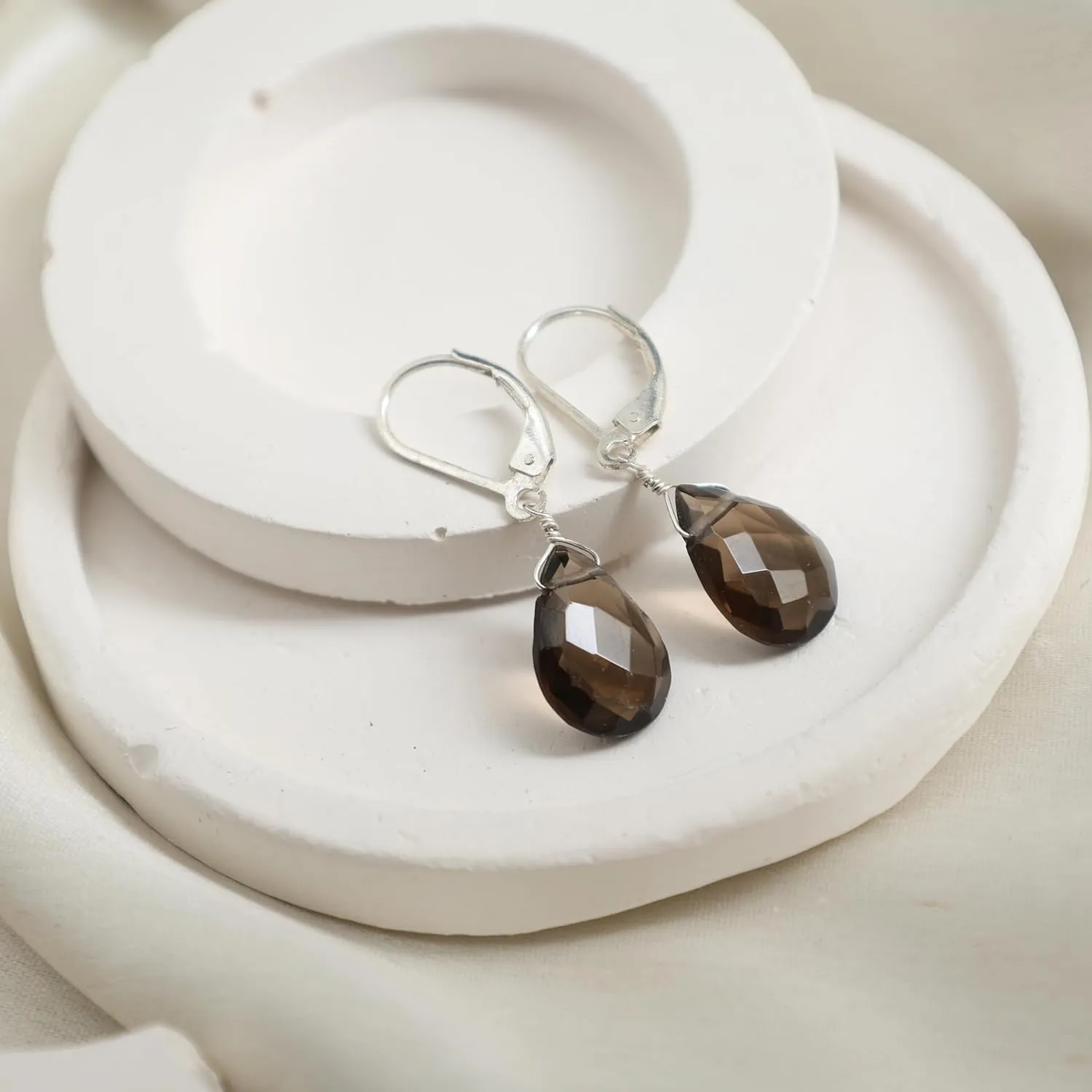 Lightweight Teardrop Crystal Earrings Smoky Quartz Handmade Jewelry 925 Sterling Silver Elegant Handmade Dangling Earrings For Women