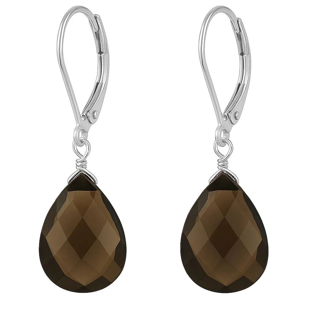 Lightweight Teardrop Crystal Earrings Smoky Quartz Handmade Jewelry 925 Sterling Silver Elegant Handmade Dangling Earrings For Women