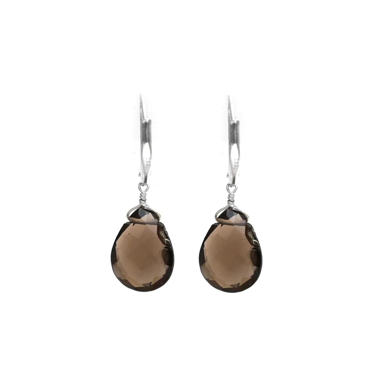 Lightweight Teardrop Crystal Earrings Smoky Quartz Handmade Jewelry 925 Sterling Silver Elegant Handmade Dangling Earrings For Women