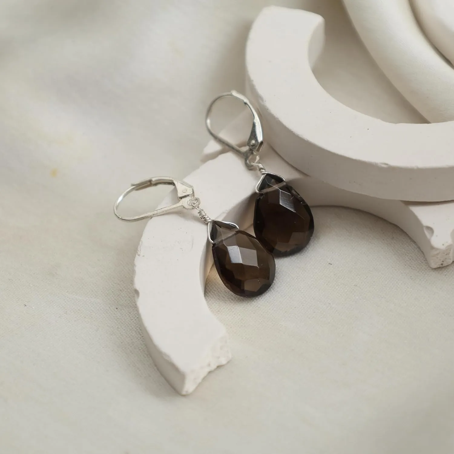 Lightweight Teardrop Crystal Earrings Smoky Quartz Handmade Jewelry 925 Sterling Silver Elegant Handmade Dangling Earrings For Women