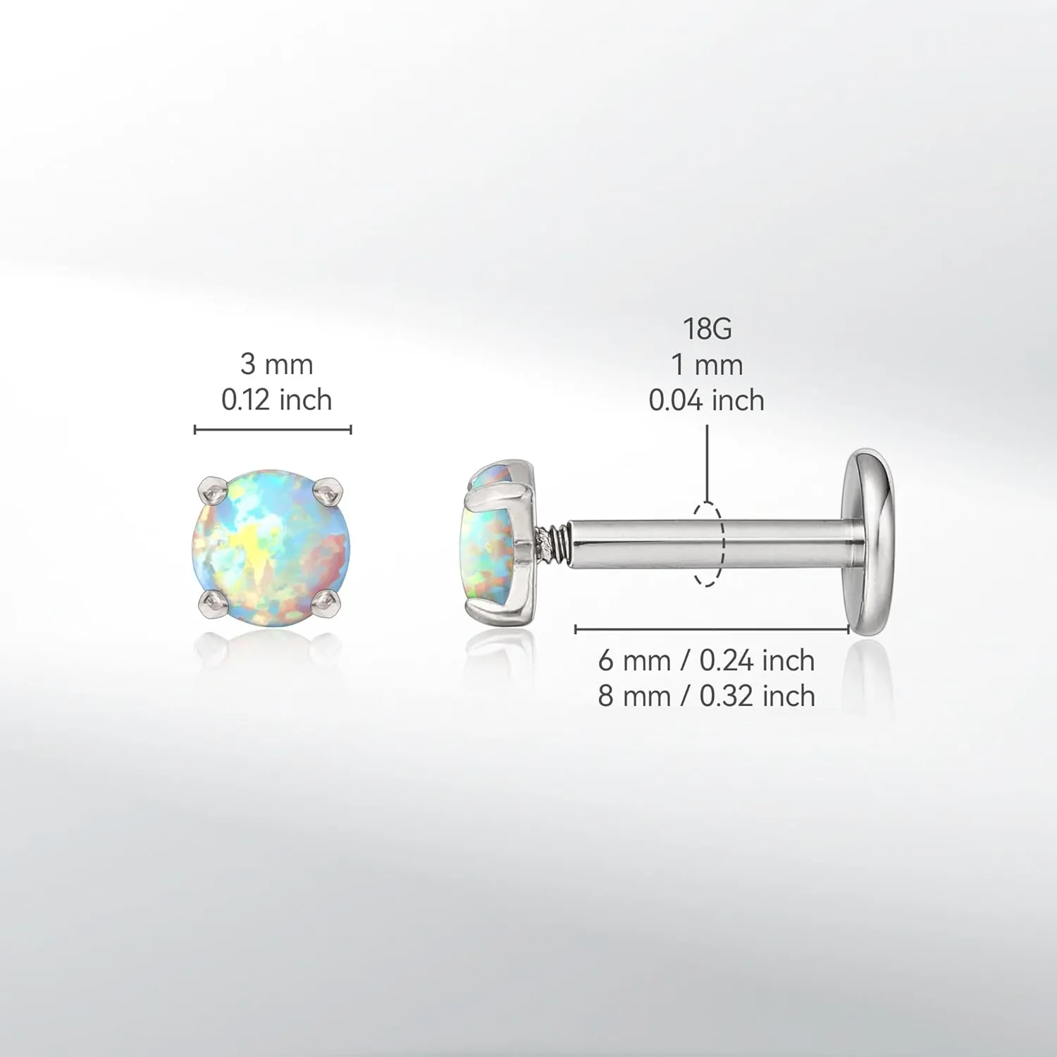 limerencia 18g Titanium Internally Threaded Piercing Jewelry 2PCS Nose Studs Flat Back Earrings Tragus, Helix, Cartilage, Conch, Labret Piercing for Women Men Sensitive Ears