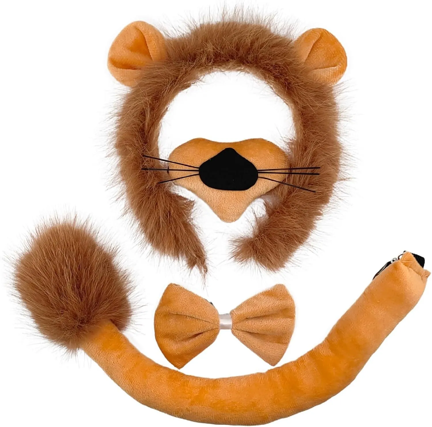 Lion Ears Headband With Tail Nose and Bow Tie, Fluffy Animal Ears Lion Costume Adult for Halloween Party Cosplay, For age 15 Years and Above