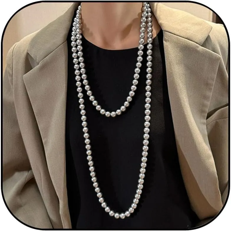 Long Pearl Necklaces for Women 1920s Fashion Faux Pearl Necklace Vintage Layered Pearl Necklaces Pearl Chain Necklace 1920s Bridal Wedding Party Costume Jewelry