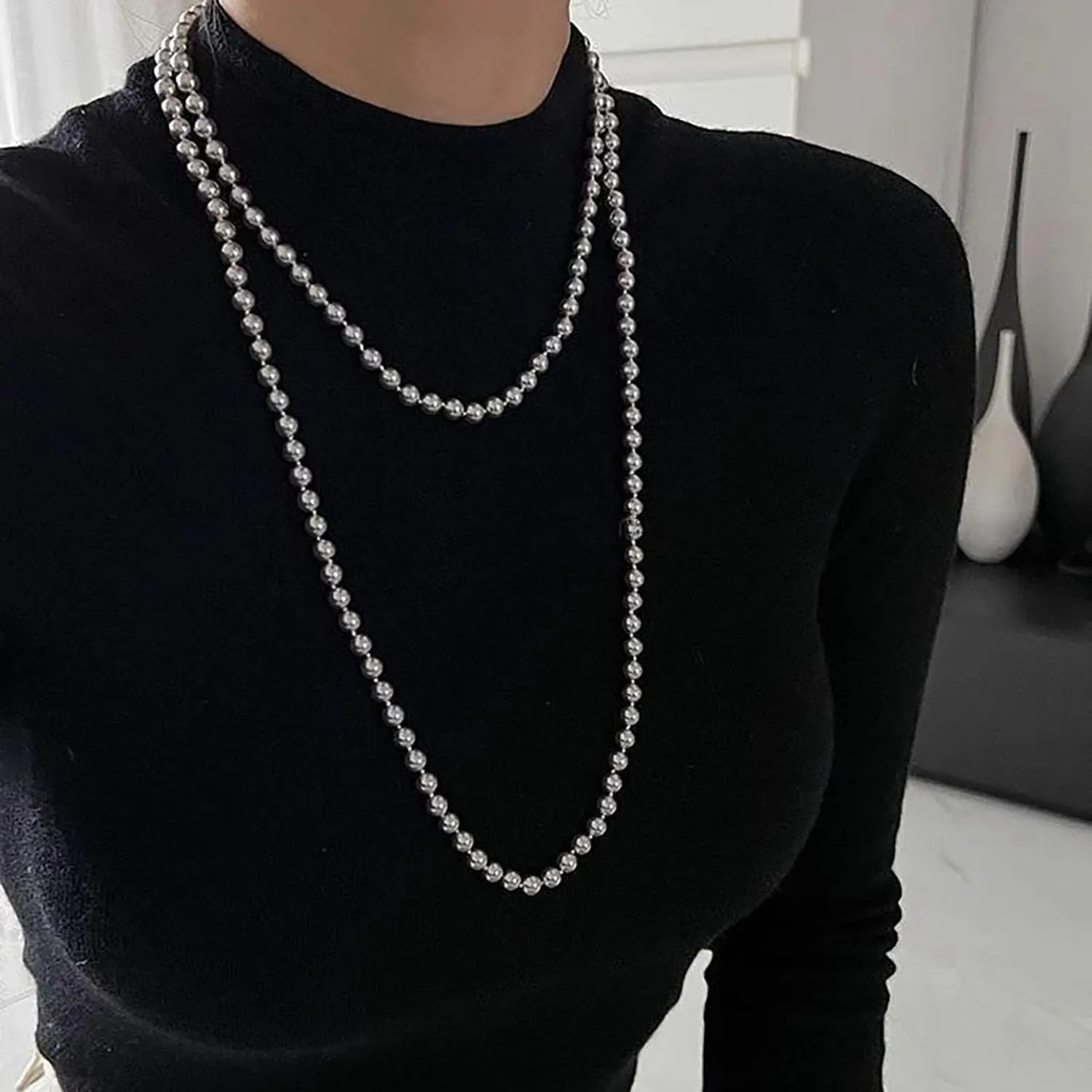 Long Pearl Necklaces for Women 1920s Fashion Faux Pearl Necklace Vintage Layered Pearl Necklaces Pearl Chain Necklace 1920s Bridal Wedding Party Costume Jewelry