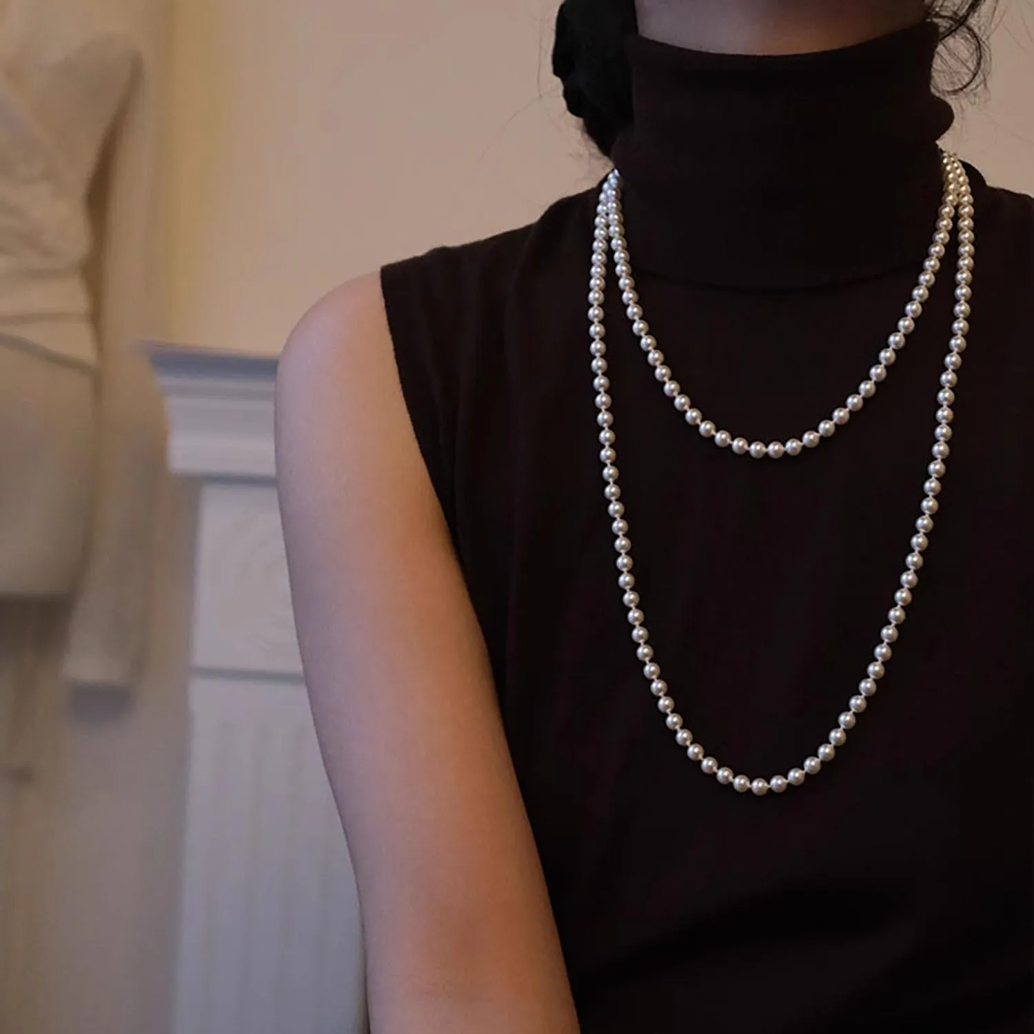 Long Pearl Necklaces for Women 1920s Fashion Faux Pearl Necklace Vintage Layered Pearl Necklaces Pearl Chain Necklace 1920s Bridal Wedding Party Costume Jewelry