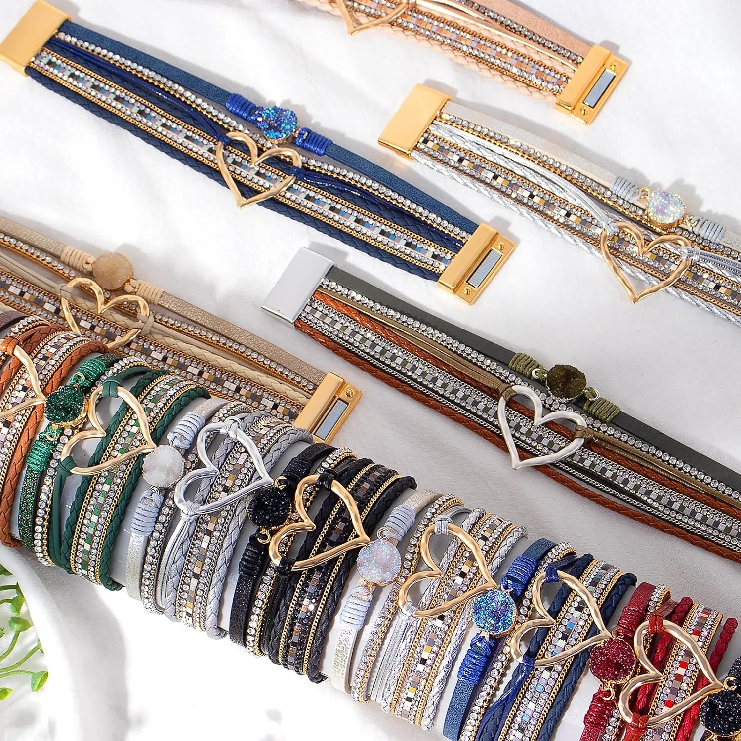 Long tiantian Boho Leather Wrap Bracelets Gifts Trendy Stuff Layered Bangles Bracelets for Women Modern Stackable Infinity Bracelets Bohemian Jewelry Gifts for Women