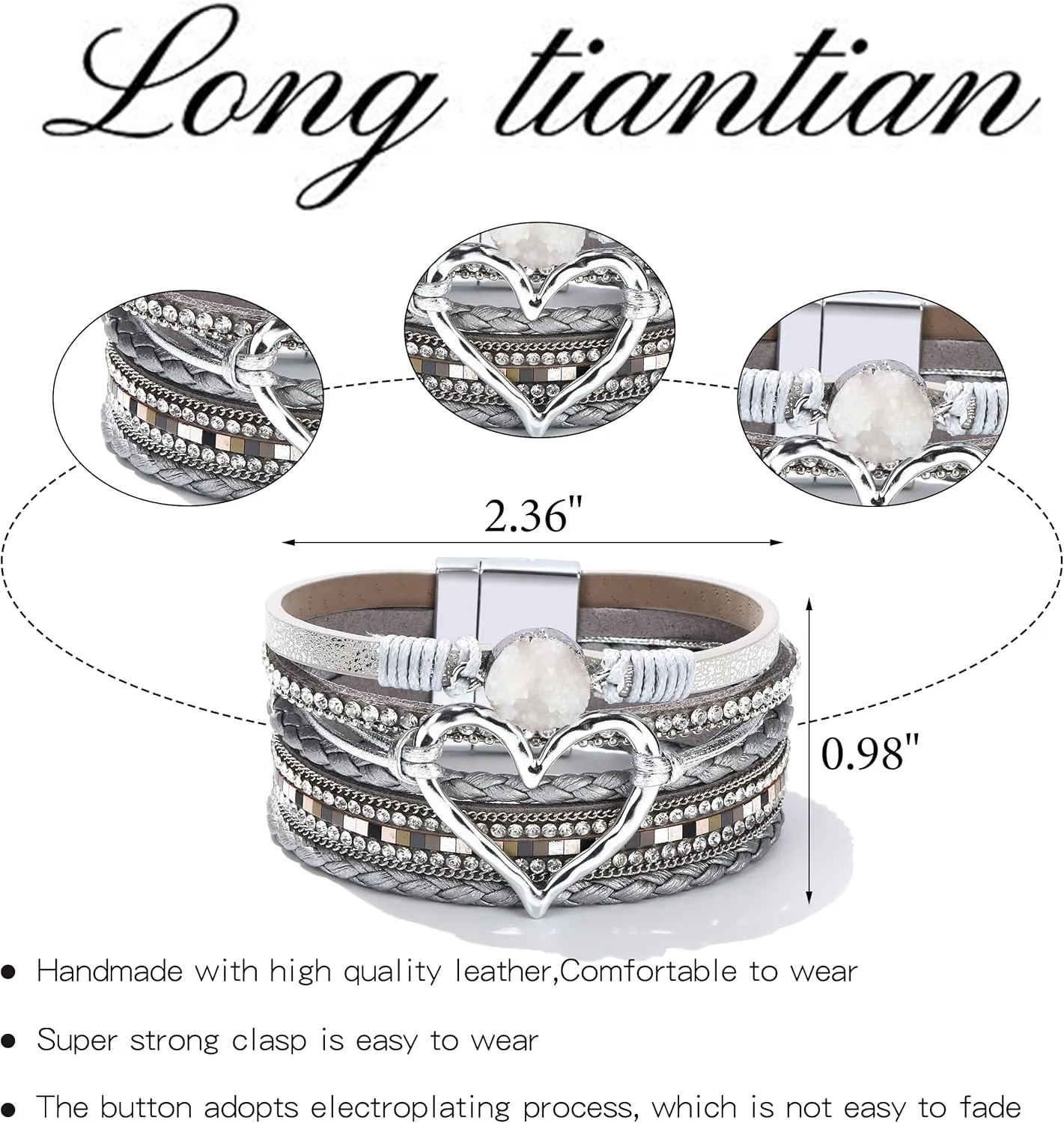 Long tiantian Boho Leather Wrap Bracelets Gifts Trendy Stuff Layered Bangles Bracelets for Women Modern Stackable Infinity Bracelets Bohemian Jewelry Gifts for Women