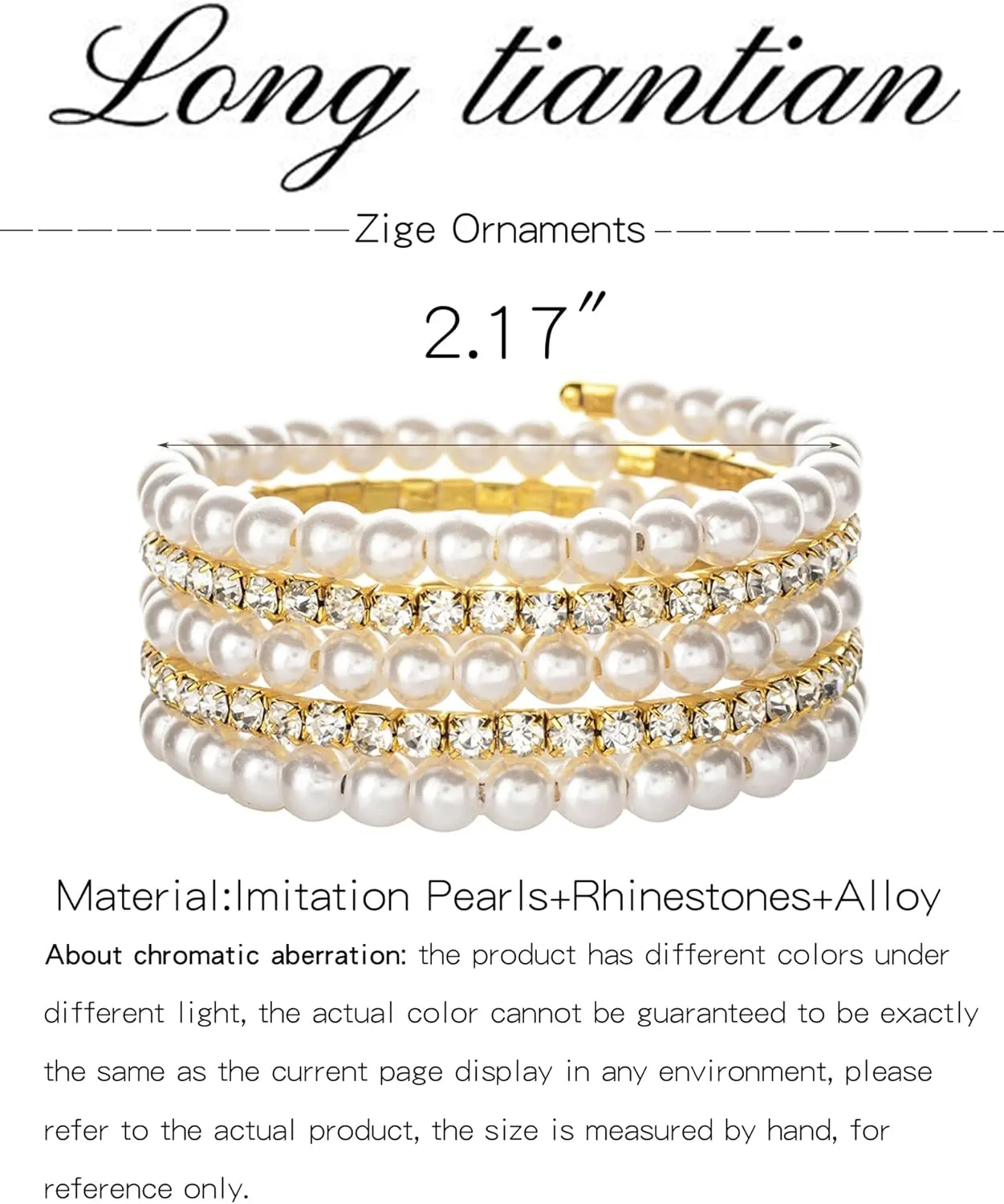 Long tiantian Pearl Bracelets for Women Pearl Jewelry Crystal Rhinestone Bangle Bracelets for Women Beaded Stretch Strand Stackable Bracelets Wedding Jewelry for Brides
