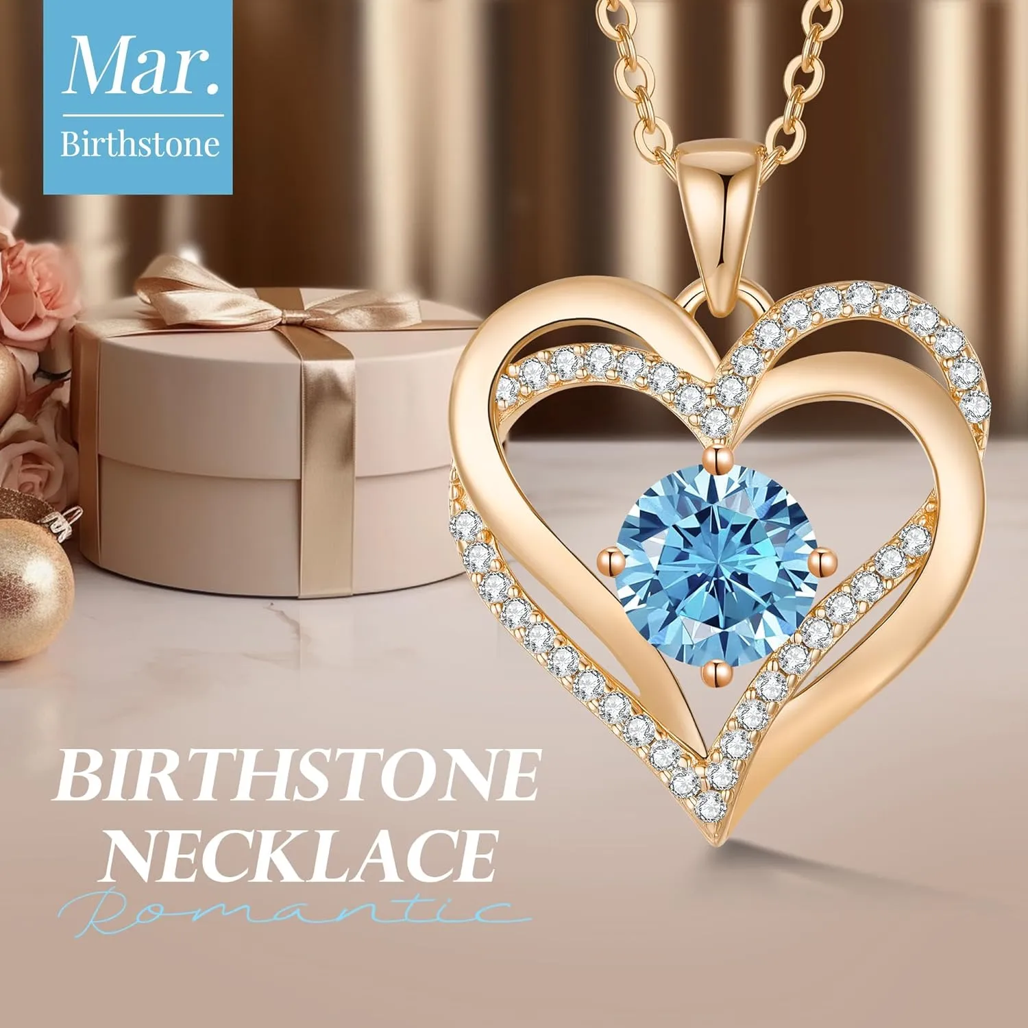 LOUISA SECRET Love Heart Birthstone Necklaces for Women, Birthday Gift for Women, Anniversary Jewelry for Wife Her, 925 Sterling Silver Pendant Necklace, Mother's Day Gift