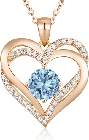 LOUISA SECRET Love Heart Birthstone Necklaces for Women, Birthday Gift for Women, Anniversary Jewelry for Wife Her, 925 Sterling Silver Pendant Necklace, Mother's Day Gift
