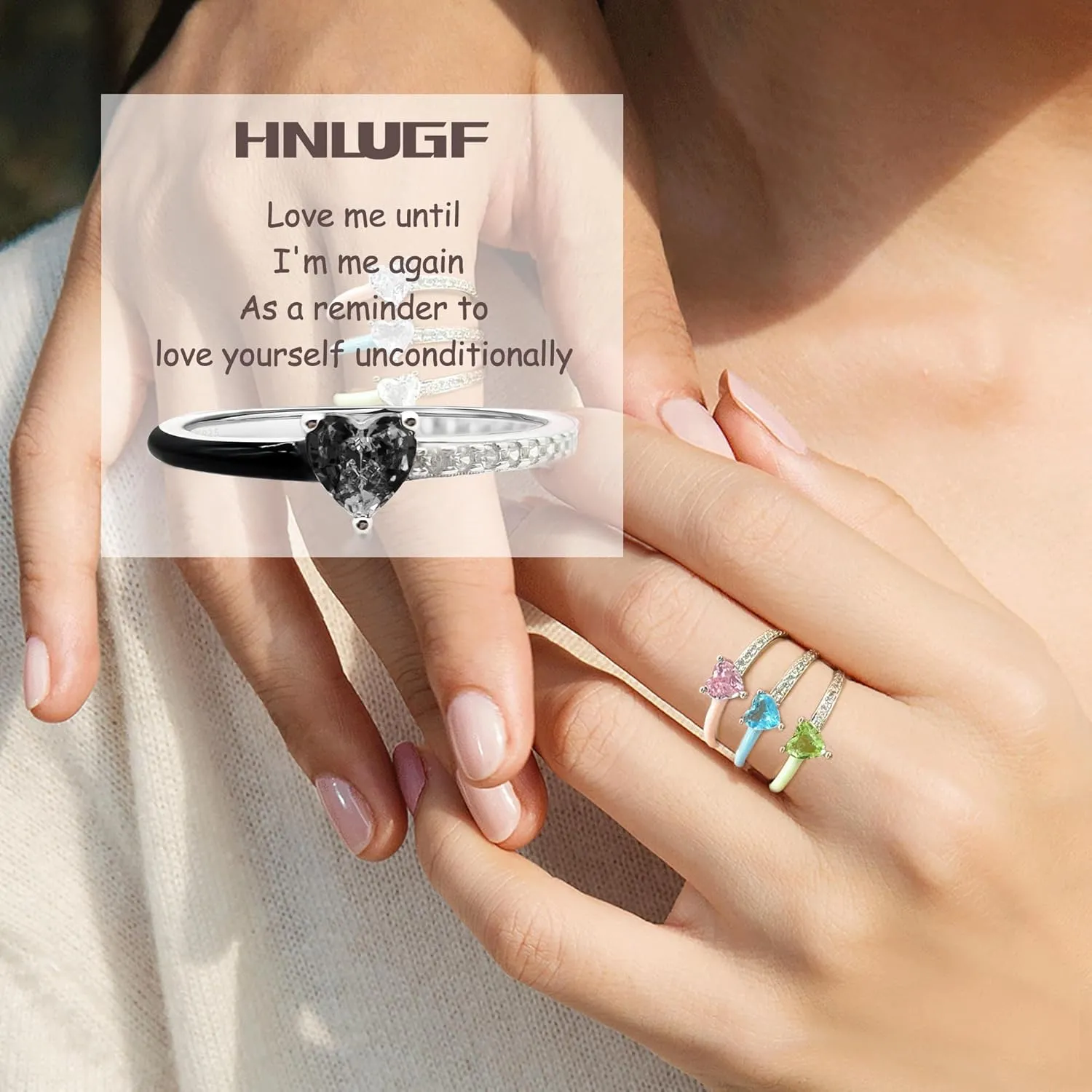 Love Me Until I'M Me Again Black Heart-Cut Half Enamel Ring, Black Heart Self-Love Ring, Jewelry Birthday Gifts for Women, Daughter, Wife, Friends