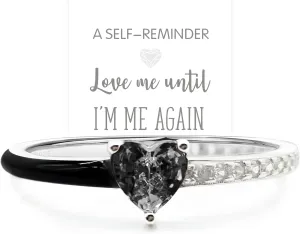 Love Me Until I'M Me Again Black Heart-Cut Half Enamel Ring, Black Heart Self-Love Ring, Jewelry Birthday Gifts for Women, Daughter, Wife, Friends