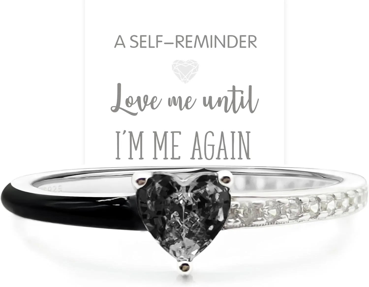 Love Me Until I'M Me Again Black Heart-Cut Half Enamel Ring, Black Heart Self-Love Ring, Jewelry Birthday Gifts for Women, Daughter, Wife, Friends