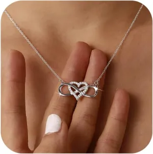 LOVECOM 925 Sterling Silver Infinity Heart Necklace for Women Mother Daughter 14K Gold Plated Cubic Zirconia Forever Love Heart Pendant Necklace Jewelry Christmas Gifts for Mom Friends