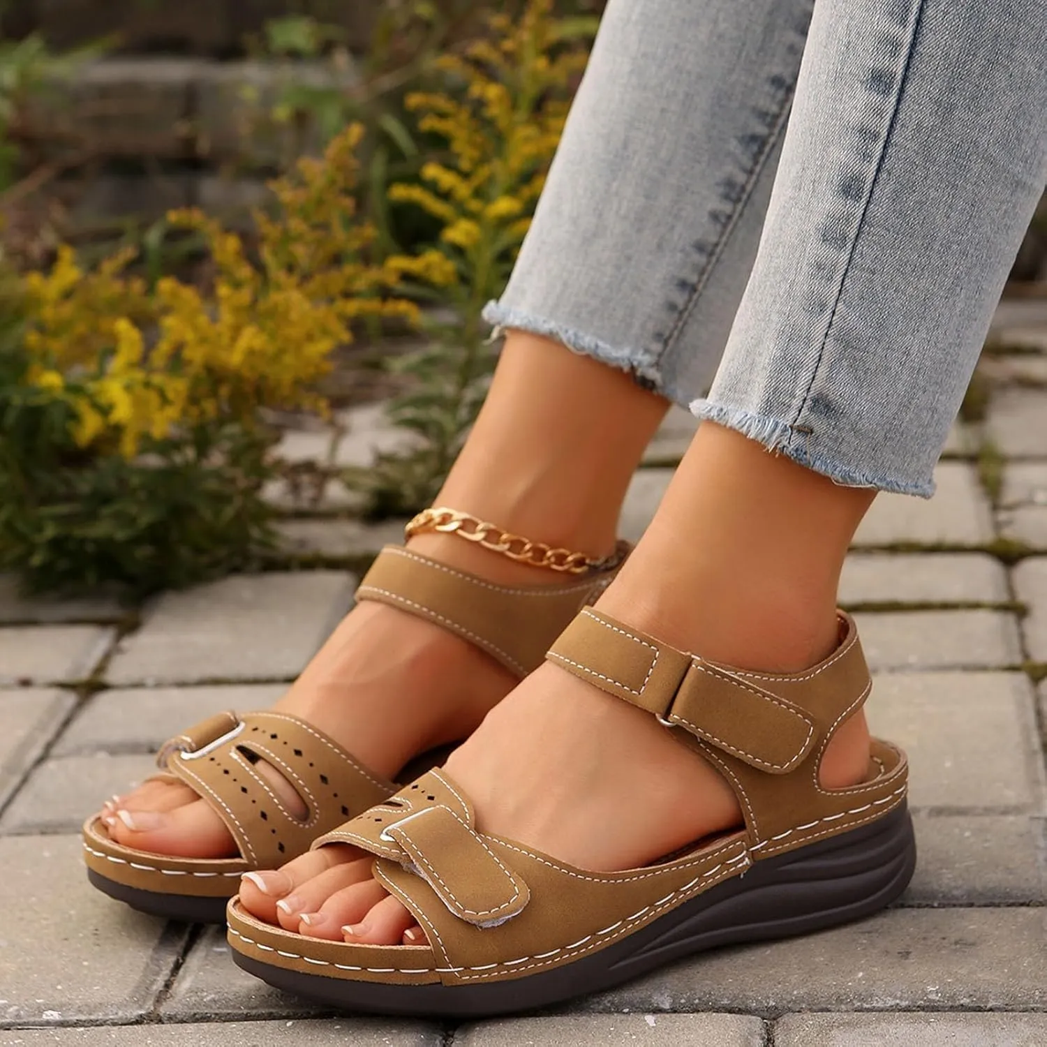 Low Heel Sandals for Women Dressy Arch Support Slippers Open Toe Wedge Ankle Strap Sandals Adjustable Strap Sandals