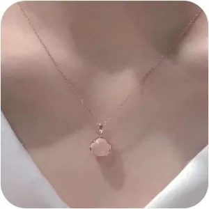LRESJJIUJ Moonstone Pendant Necklace Pink Crystal Sterling Silver with 18 Inches Rose Gold Plated Chain for Women Imitation Diamond Pendant Stylish and Elegant Women's Jewelry