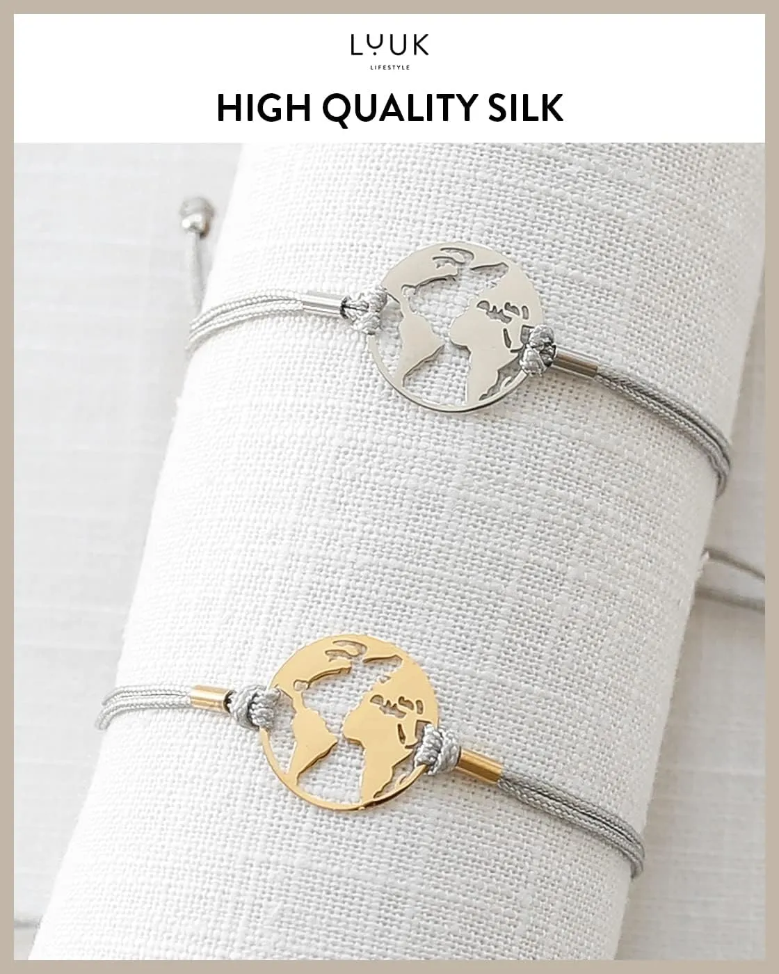 LUUK LIFESTYLE Filigree bracelet with heart I Life Tree I Infinity I Anchor I Mandala I Flower pendant and Happiness card, fashion accessory lucky charm, gift, textile band, beige, pink, black