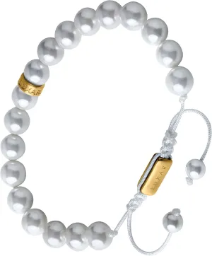 LUXAR Mens Minimalist Pearl Bracelet | 8mm and 10mm Shell Pearls with Brushed Stainless Steel or 18K Gold-Plated Adjustable Clasp and Engraved Bead |Minimalist Jewelry for Men