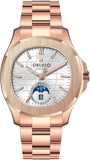 Luxury Watch, Rose Gold Stainless Steel Band, Blue Dial, Day-Date Display