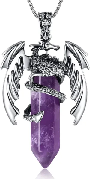 MAIBAOTA Dragon Necklace for Men Women Crystal Necklace Cool Mens Necklaces Dragon Jewelry Natural Gemstone Necklace