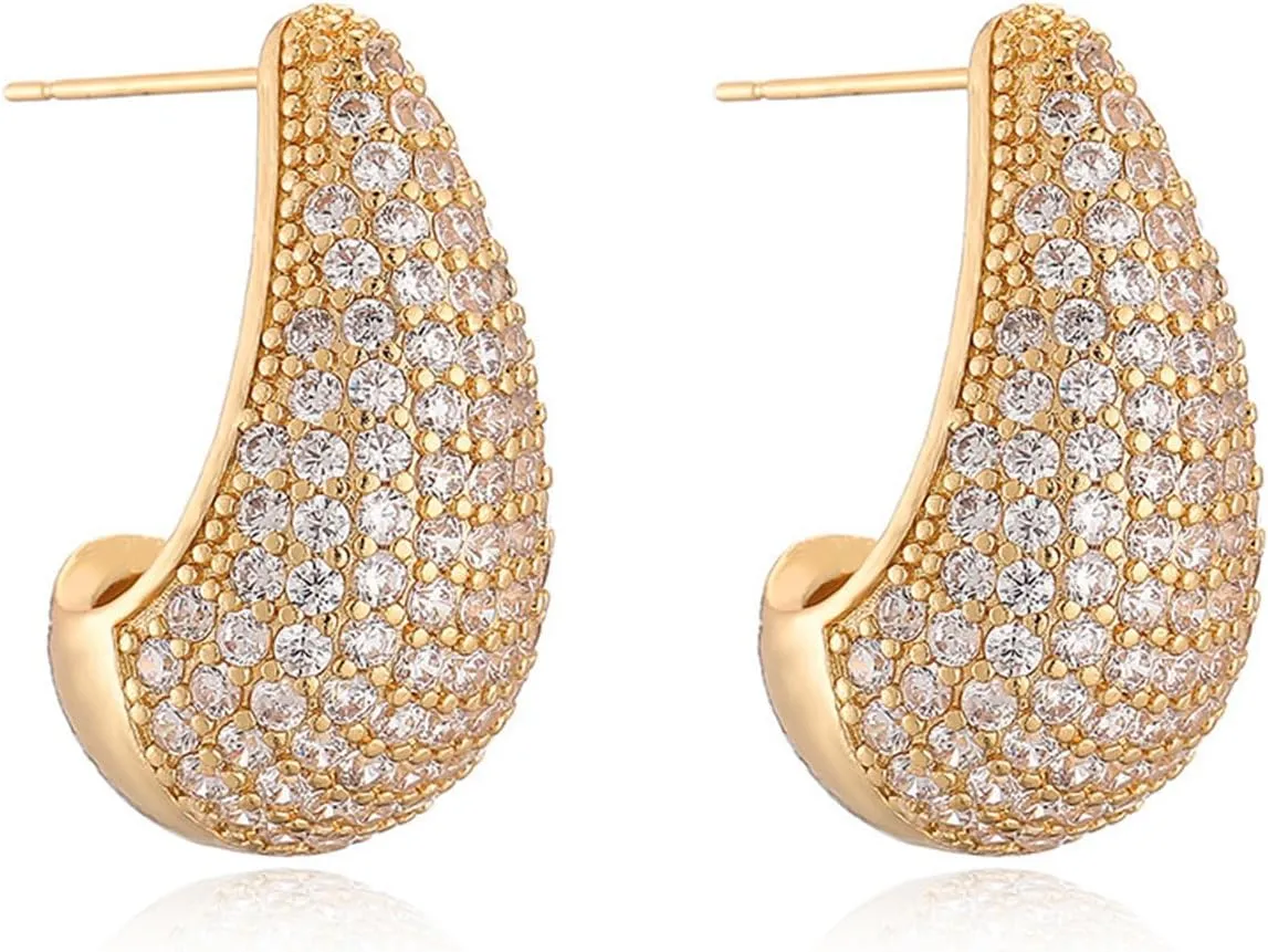 MALOYANVE Chunky Teardrop Hoop Earrings for Women Elegant Sparkly Rhinestone Cubic Zirconia Lightweight Water Drop Stud Earrings Wedding Bridal Valentine's Day Jewelry
