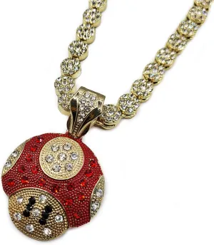 Mario Mushroom Gold Plated Pendant Charm Bling Iced Out Flower Chain Hip Hop Rapper Style Necklace for Men, Women, Unisex