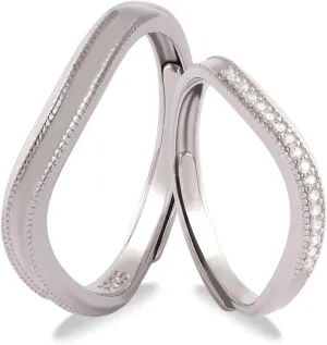 Matching Couple Rings 925 Sterling Silver Promise Rings for Her and Him Silver Matching Bands Curved Design Adjustable Engagement Ring for Birthday