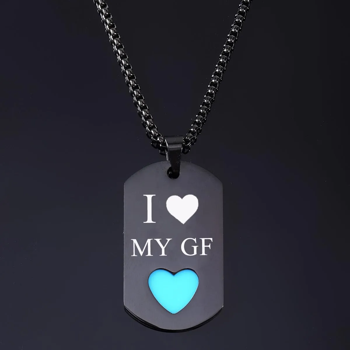 Matching Necklace For Couples, 2 Pcs I Love My Bf & Gf Engraved Stainless Steel Pendant Necklaces Glow In The Dark Heart Simple Dog Tag Necklace Valentine's Day Jewelry Gift