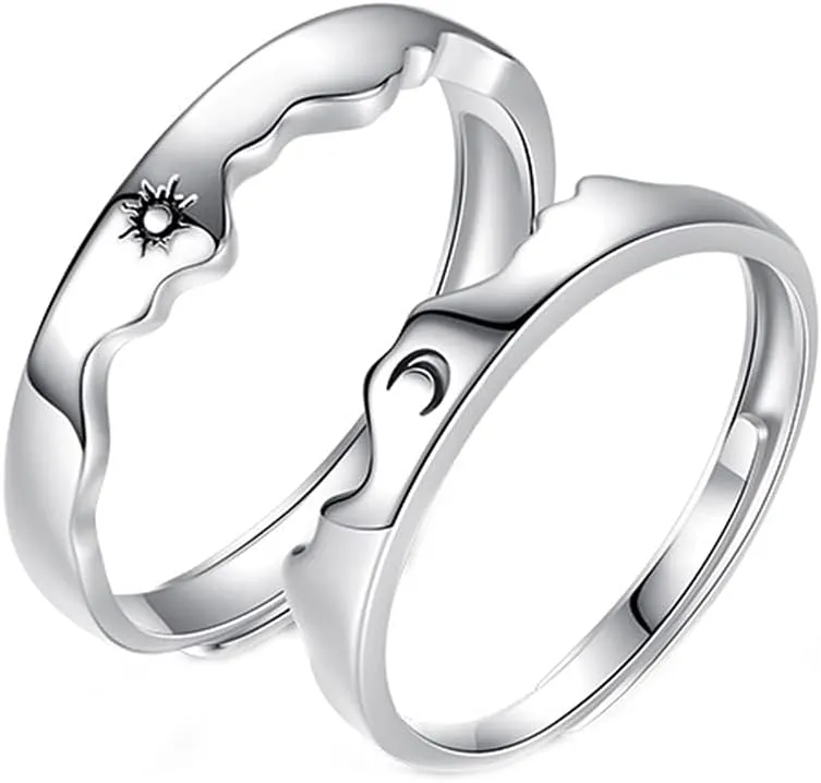 Matching Rings for Couples Promise Statement Rings for Her and Him Set Sun Moon Couple Rings Best Friend Rings for 2