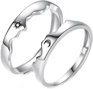 Matching Rings for Couples Promise Statement Rings for Her and Him Set Sun Moon Couple Rings Best Friend Rings for 2
