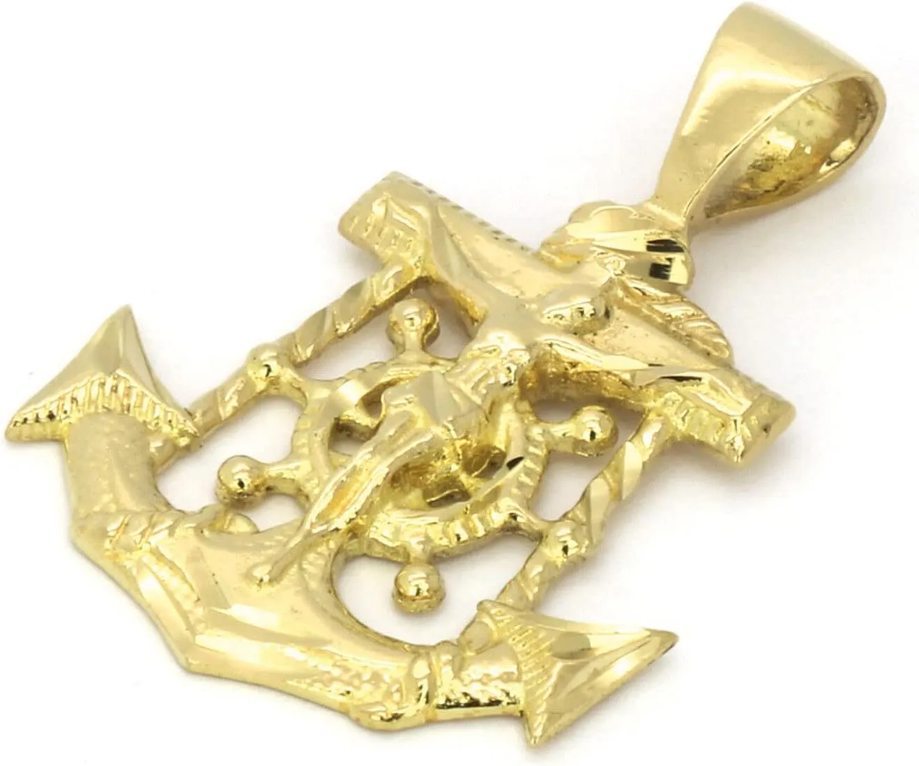 Mens 14K Gold Plated Brass Jesus Anchor Religious High-End Pendant & 5mm 20" 24" 14K Stamped Cuban Necklace Jewelry