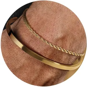 Men's Gold & Silver Bracelet Set - Stainless Steel, 14K Gold Plated Cuff Link Chain & Cuban Bangle