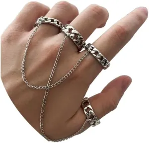 Men's Gothic Punk Rings Vintage Silver Open Ring Bulky Hippie Rings Cool Gothic Ring, Statement Stacking Ring for Men