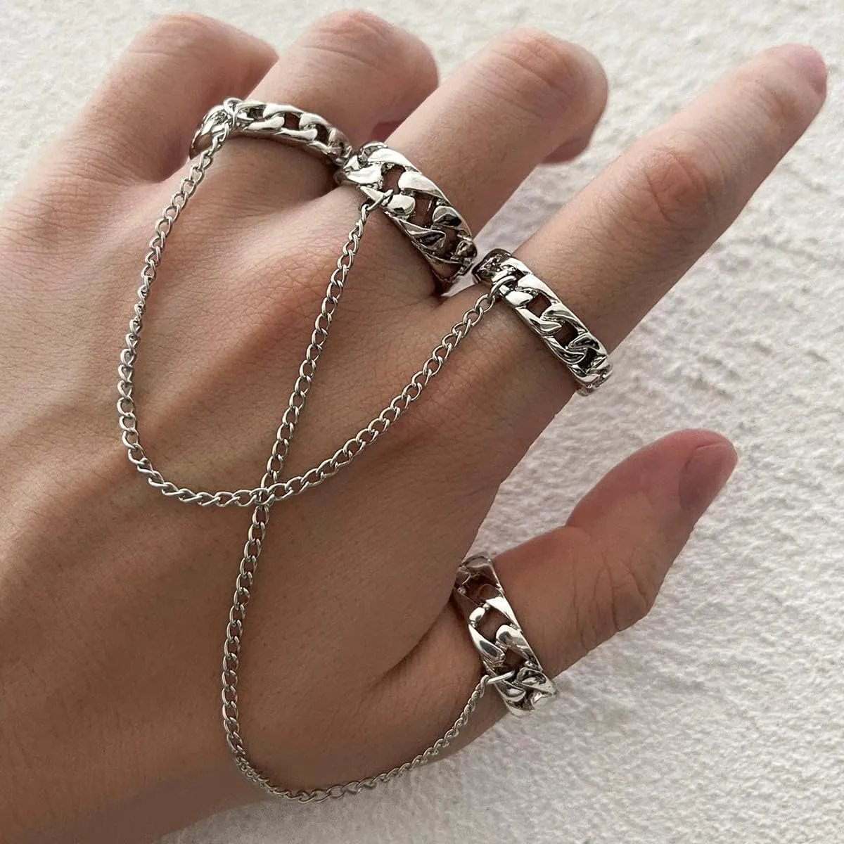 Men's Gothic Punk Rings Vintage Silver Open Ring Bulky Hippie Rings Cool Gothic Ring, Statement Stacking Ring for Men