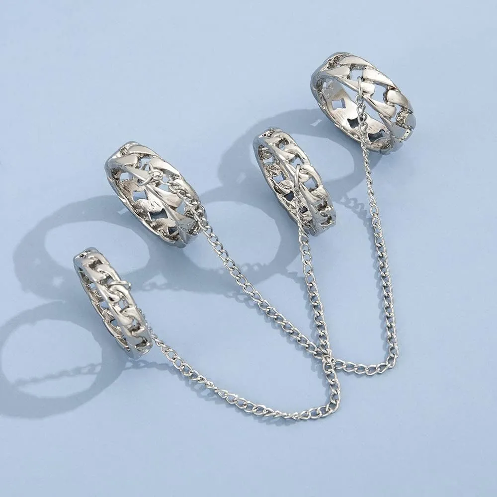 Men's Gothic Punk Rings Vintage Silver Open Ring Bulky Hippie Rings Cool Gothic Ring, Statement Stacking Ring for Men