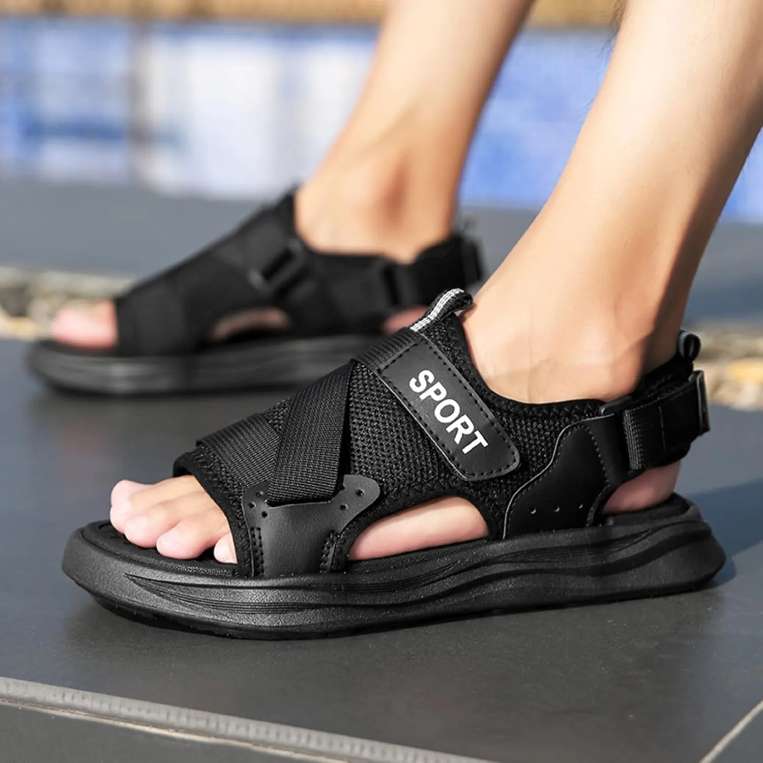Men's Sandals 2024 Men Thick Soled Shoes Fashion Wrap Foot Fish Mouth Sandals Thick Soled Breathable Dual Purpose Sports