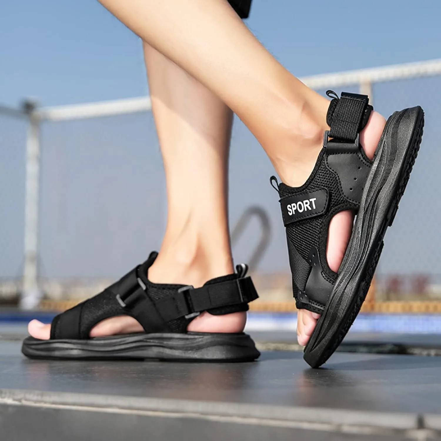 Men's Sandals 2024 Men Thick Soled Shoes Fashion Wrap Foot Fish Mouth Sandals Thick Soled Breathable Dual Purpose Sports