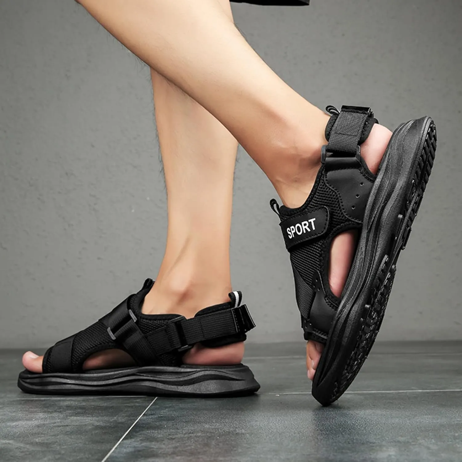 Men's Sandals 2024 Men Thick Soled Shoes Fashion Wrap Foot Fish Mouth Sandals Thick Soled Breathable Dual Purpose Sports